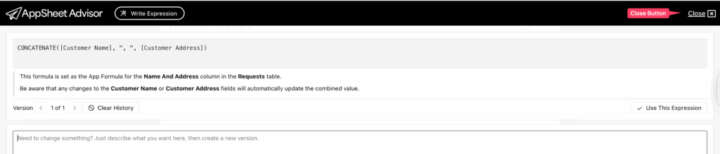 Close button in the extension overlay