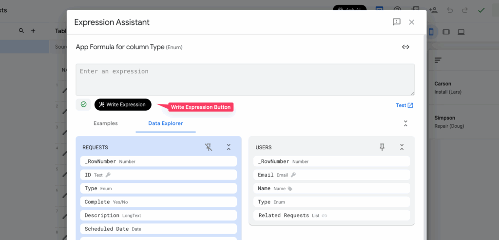 Write Expression button in the Expression Assistant