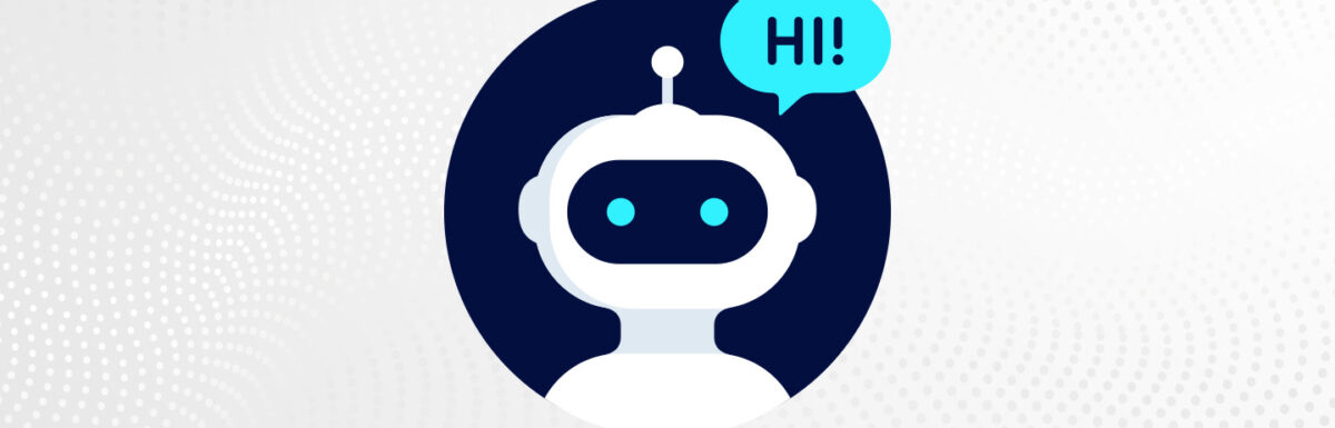 Illustration of a robot with a speech bubble that says "HI!"