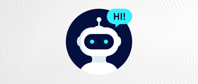 Illustration of a robot with a speech bubble that says "HI!"