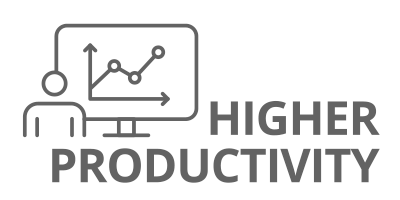 On the left, there's an icon of a computer with an up-trending graph on the screen. To the right of the icon are the words "Higher Productivity".