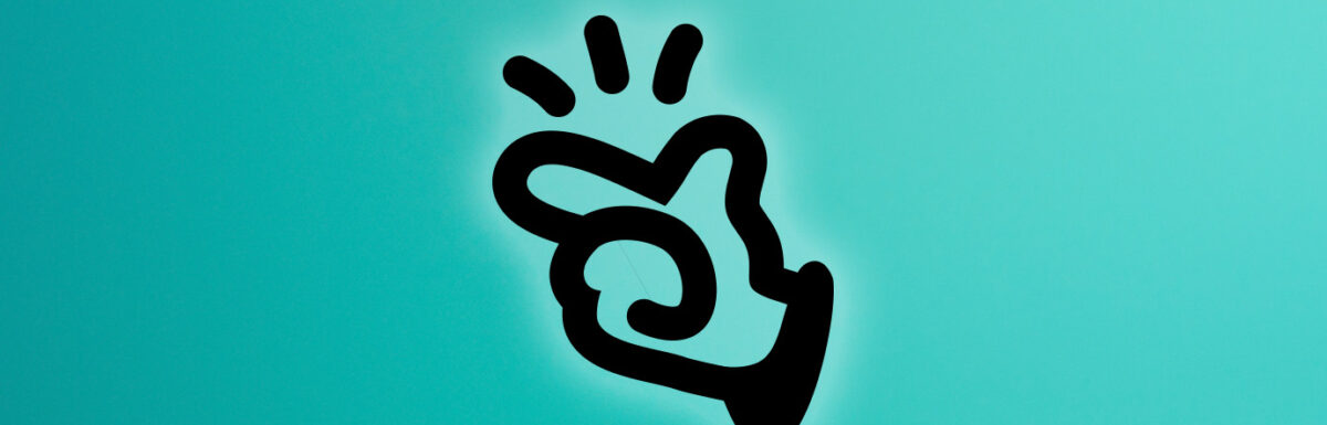 Black cartoon hand snapping fingers on a teal background.