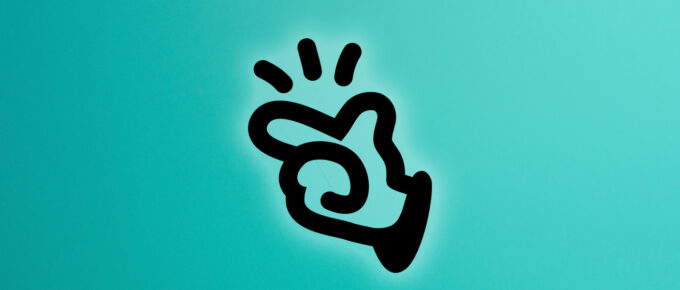 Black cartoon hand snapping fingers on a teal background.